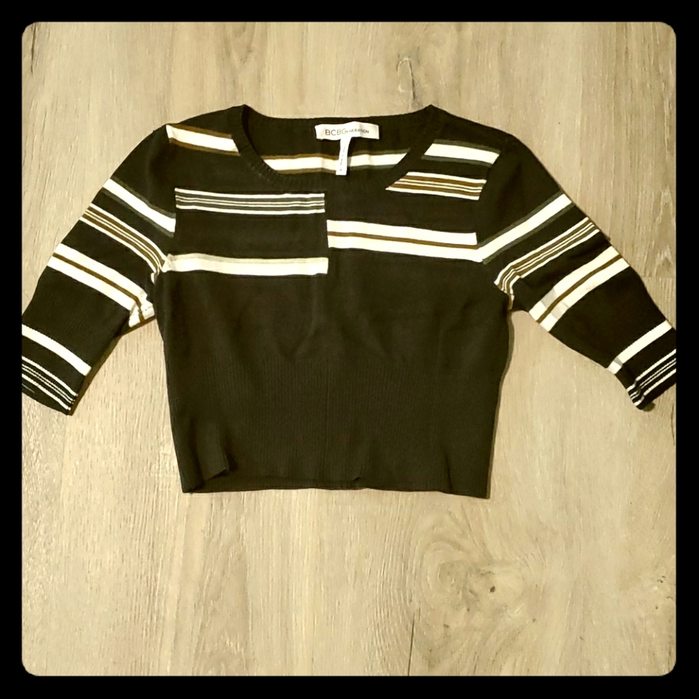 BCBGeneration Striped Cropped Sweater Top, XS